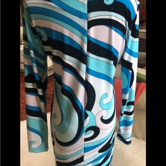 Michael Kors Long Sleeve Dress Shades of Blue/Black/Gray Geometrical women’s Med - Picture 5 of 9